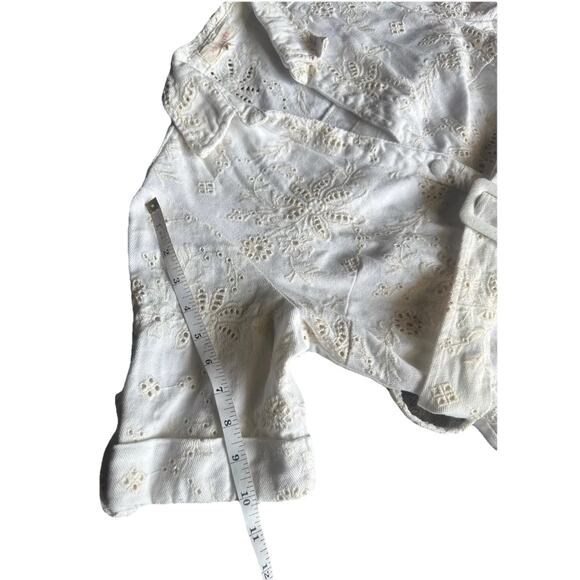 Solitaire Women Denim Dress S White Floral Belted Short Sleeve w/ Pockets - Picture 11 of 16